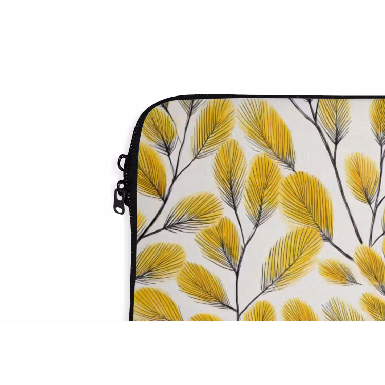 Bladeren - Botanisch - Elegant - Geel - Zwart laptophoes neopreen klein 279 -detail