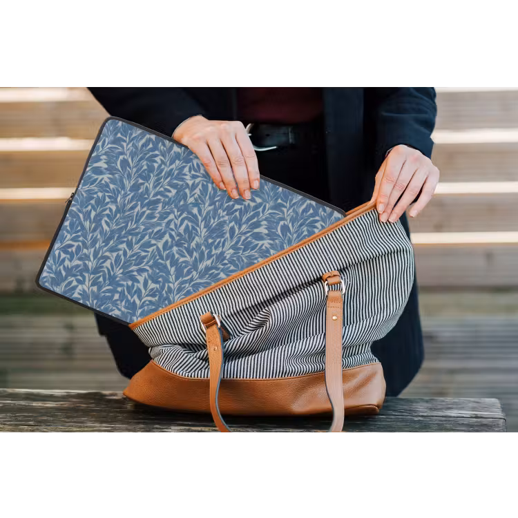 Bladeren - Klassiek - Patroon - Donkerblauw - Vintage laptophoes neopreen klein 279 -tas