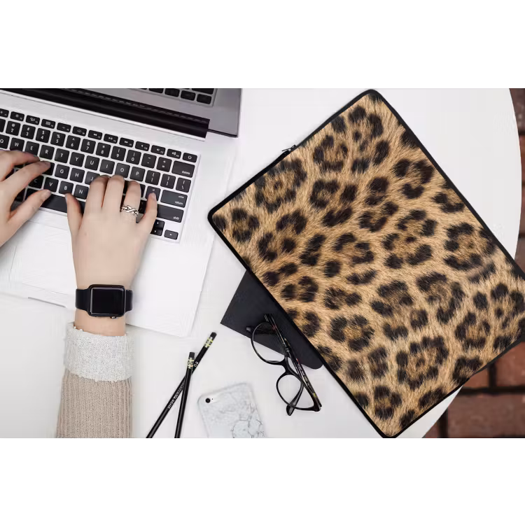 Luipaard - Vacht - Klassiek - Bruin laptophoes neopreen klein -bureau