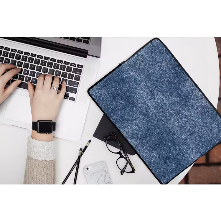 Linnen - Textuur - Patroon - Denim - Rustiek laptophoes neopreen klein 279 -bureau