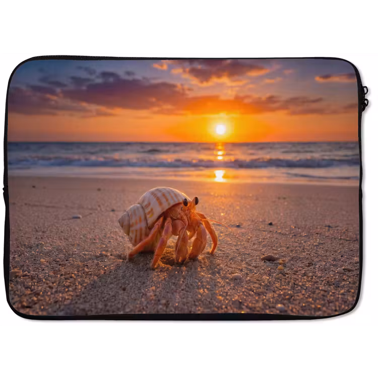 Kreeft - Strand - Natuur - Zonsondergang - Oranje laptophoes neopreen klein -zkaufland3dotto