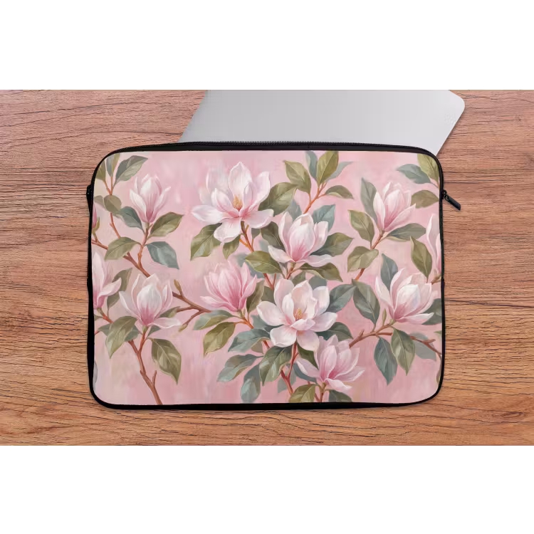 Magnolia's - Patroon - Roze laptophoes neopreen klein -tafel