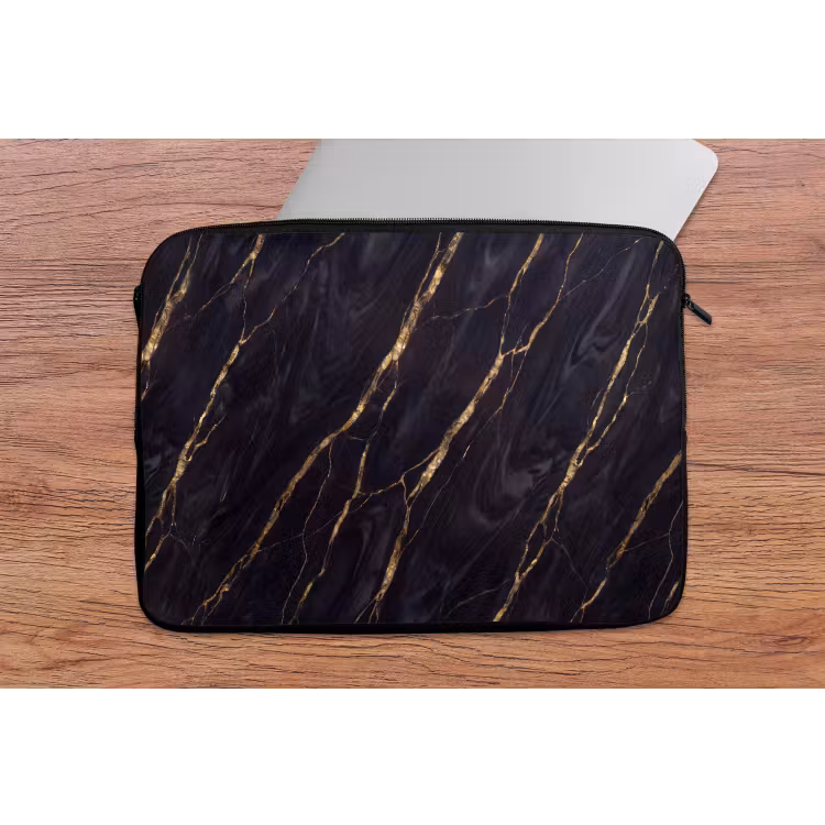 Marmer - Gouden aders - Abstract - Zwart laptophoes neopreen klein -tafel