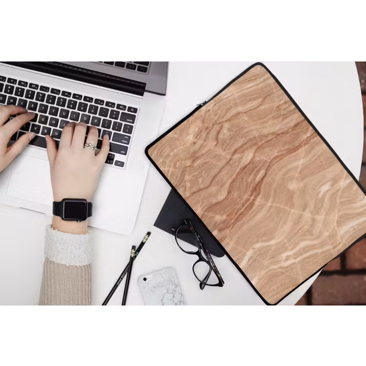 Marmer - Ader - Natuur - Abstract - Beige laptophoes neopreen klein -bureau