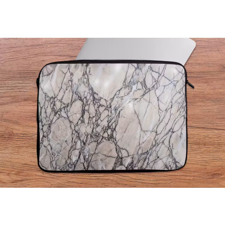 Marmer - Aderen - Patroon - Wit - Grijs laptophoes neopreen klein -tafel