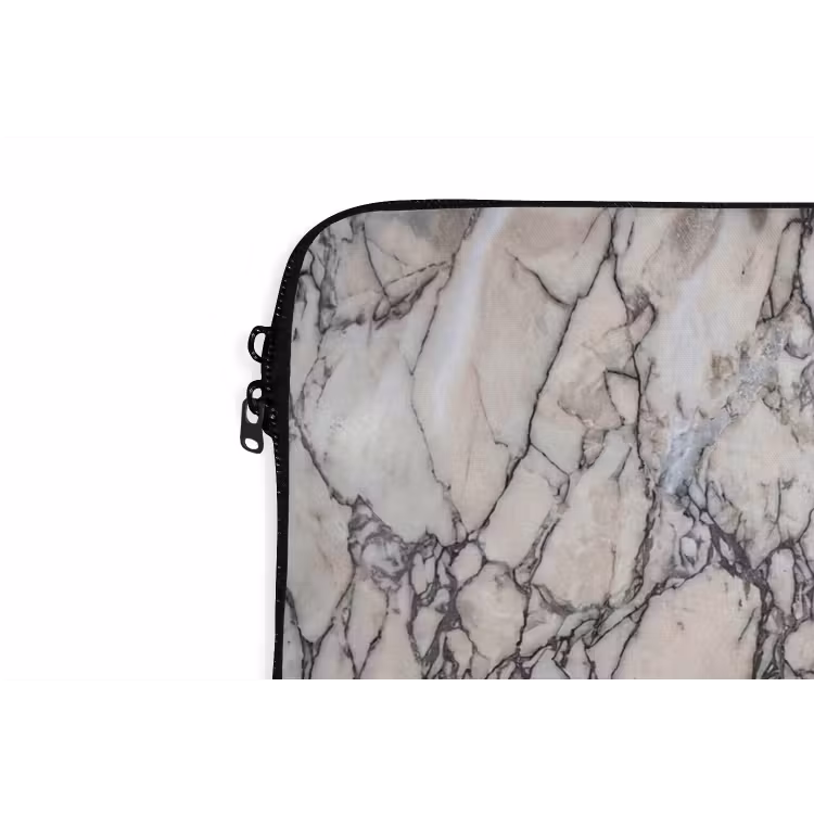 Marmer - Aderen - Patroon - Wit - Grijs laptophoes neopreen klein -detail