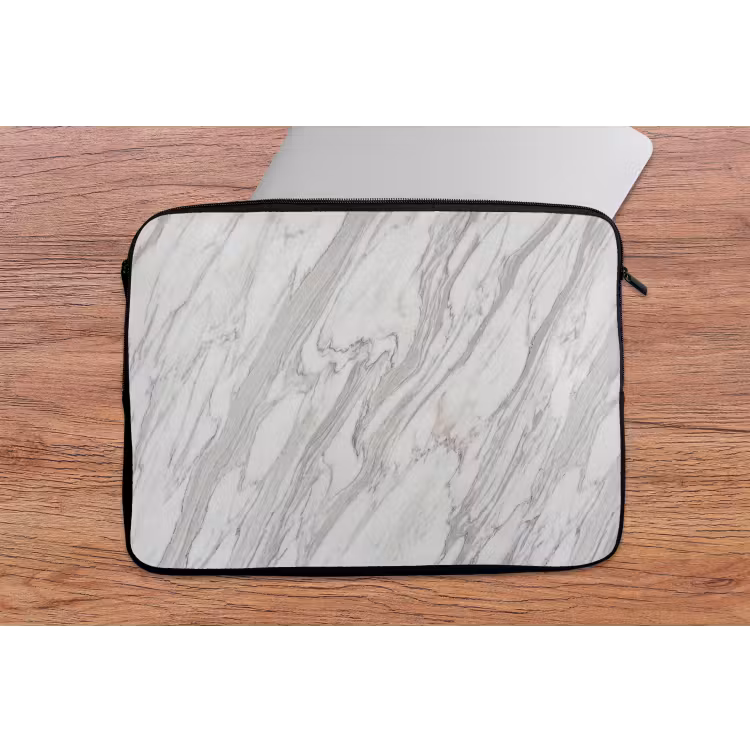 Marmer - Wit - Grijs - Structuur - Modern laptophoes neopreen klein -tafel