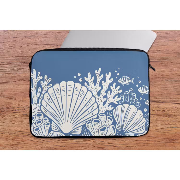 Zeeleven - Koraal - Schelp - Vis - Illustratie - Onderwater laptophoes neopreen klein -tafel