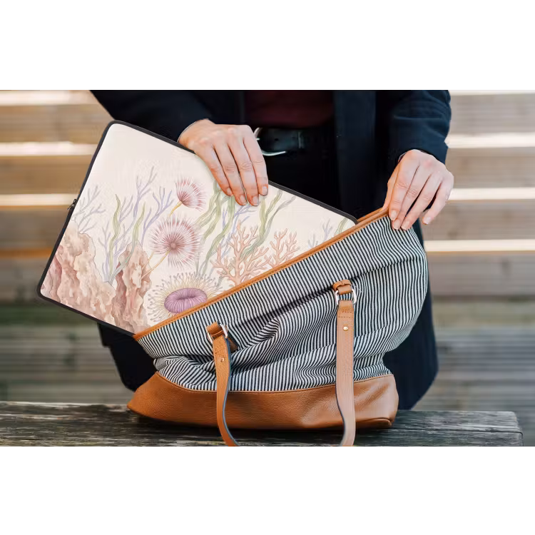 Zeeleven - Koraal - Onderwater - Illustratie - Kleurrijk laptophoes neopreen klein -tas