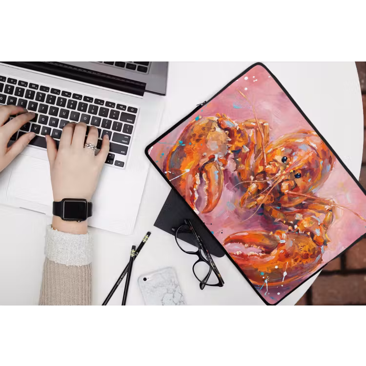 Zeeleven - Kreeft - Spatters - Abstract - Roze laptophoes neopreen klein -bureau