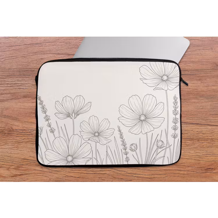 Minimalistisch - Modern - Bloemen - Beige laptophoes neopreen klein -tafel