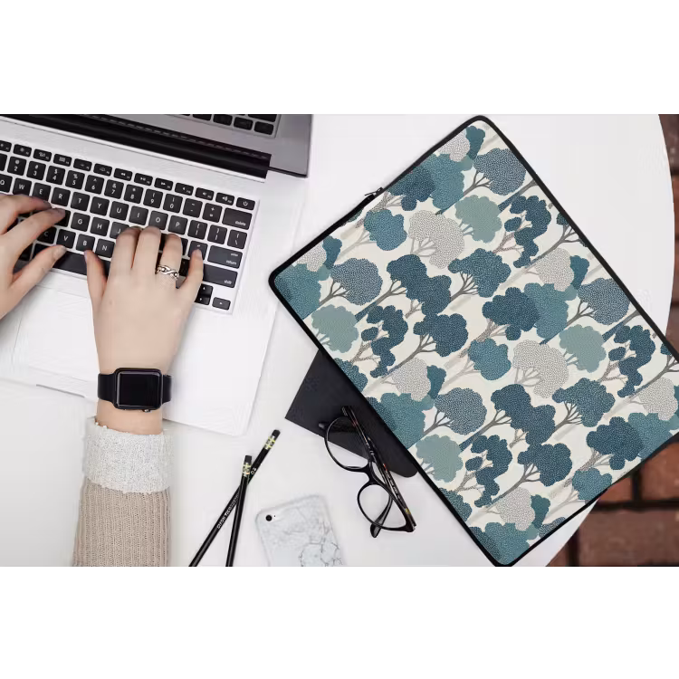 Modern - Bomen - Bos - Patroon - Blauw laptophoes neopreen klein 279 -bureau
