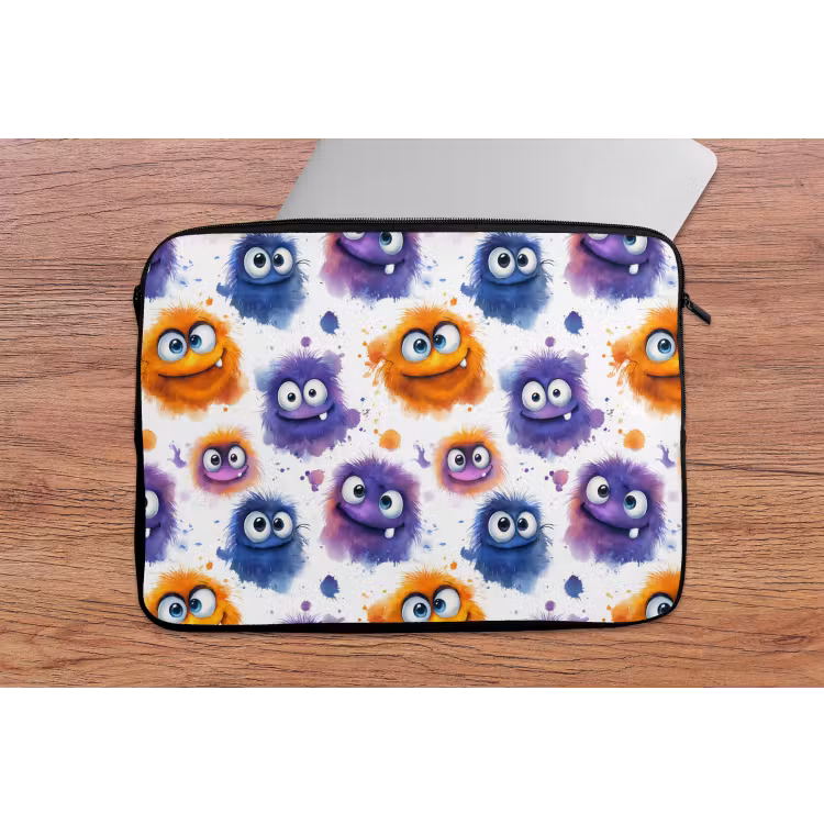 Monstertjes - Aquarel - Kleurrijk laptophoes neopreen klein 279 -tafel