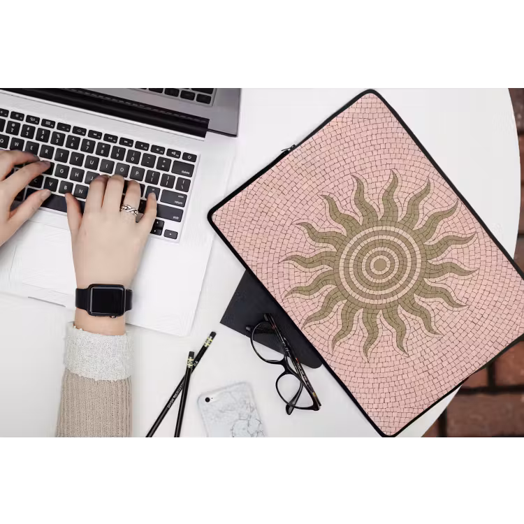 Mozaïek - Zon - Patroon - Klassiek - Roze laptophoes neopreen klein -bureau