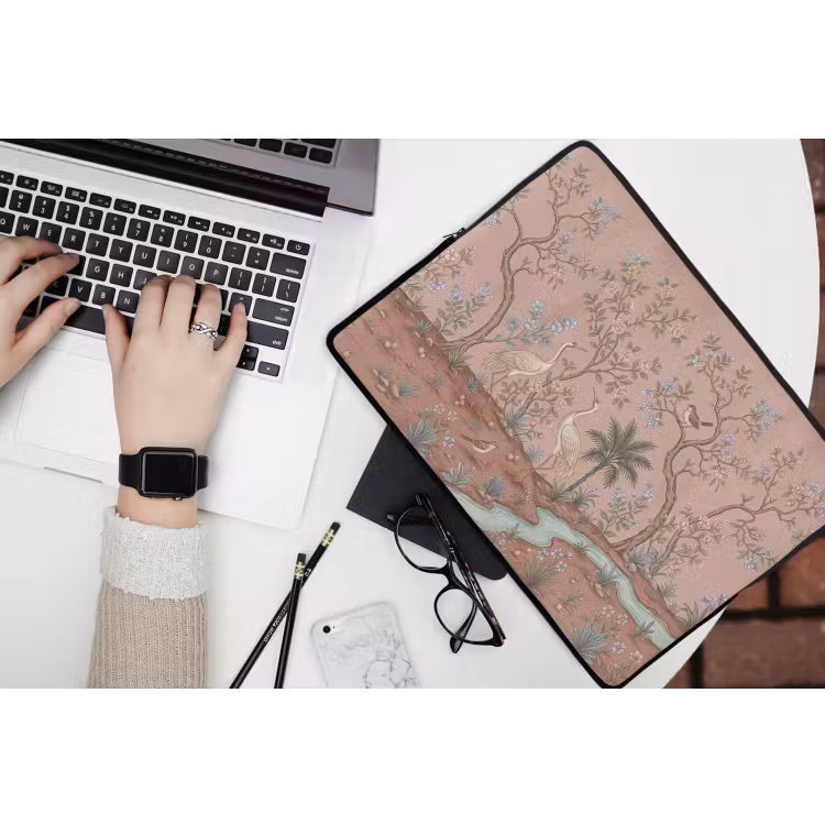Nostalgisch - Reigers - Roze laptophoes neopreen klein -bureau