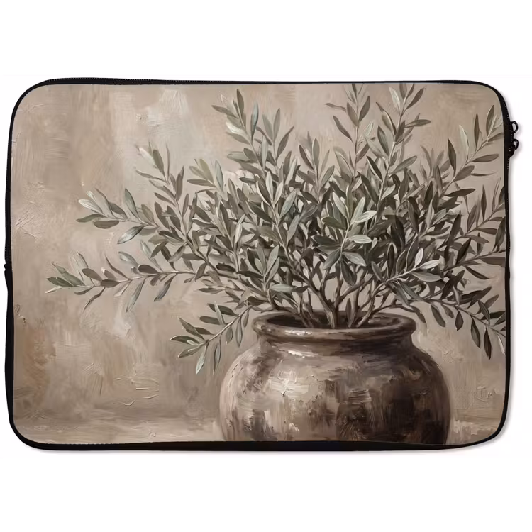 Olijfplant - Aardenpot - Abstract - Beige laptophoes neopreen klein -zkaufland3dotto