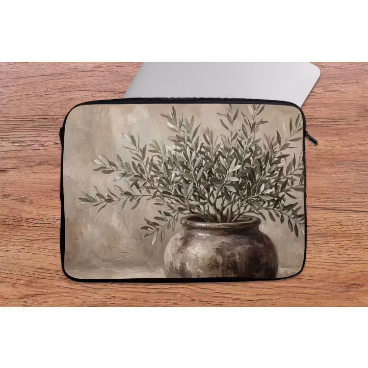 Olijfplant - Aardenpot - Abstract - Beige laptophoes neopreen klein -tafel