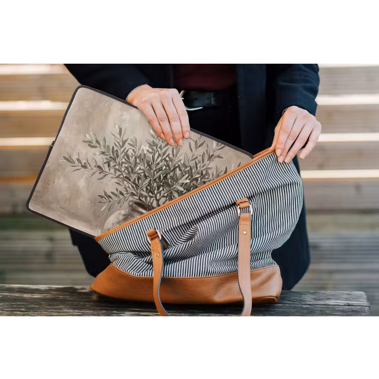 Olijfplant - Aardenpot - Abstract - Beige laptophoes neopreen klein -tas