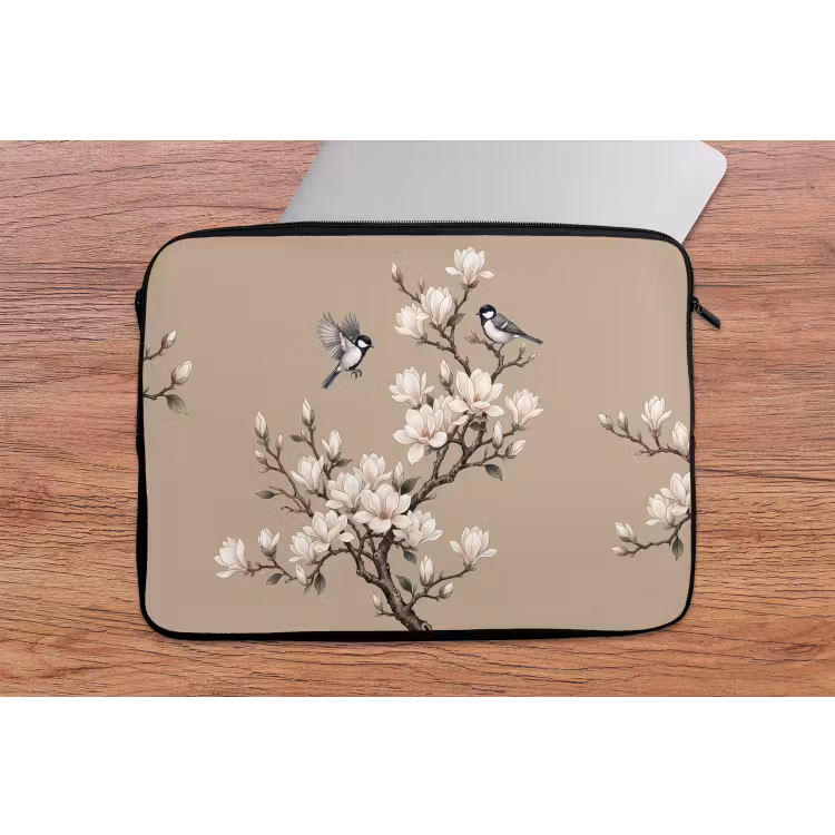 Oosters - Vogels - Beige laptophoes neopreen klein -tafel