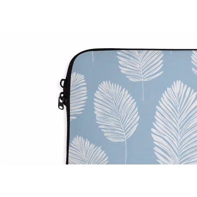 Palmbladeren - Naadloos - Patroon - Pastelblauw laptophoes neopreen klein 279 -detail