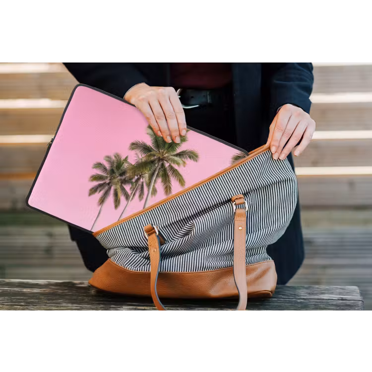Palmboom - Tropisch - Pink laptophoes neopreen klein -tas