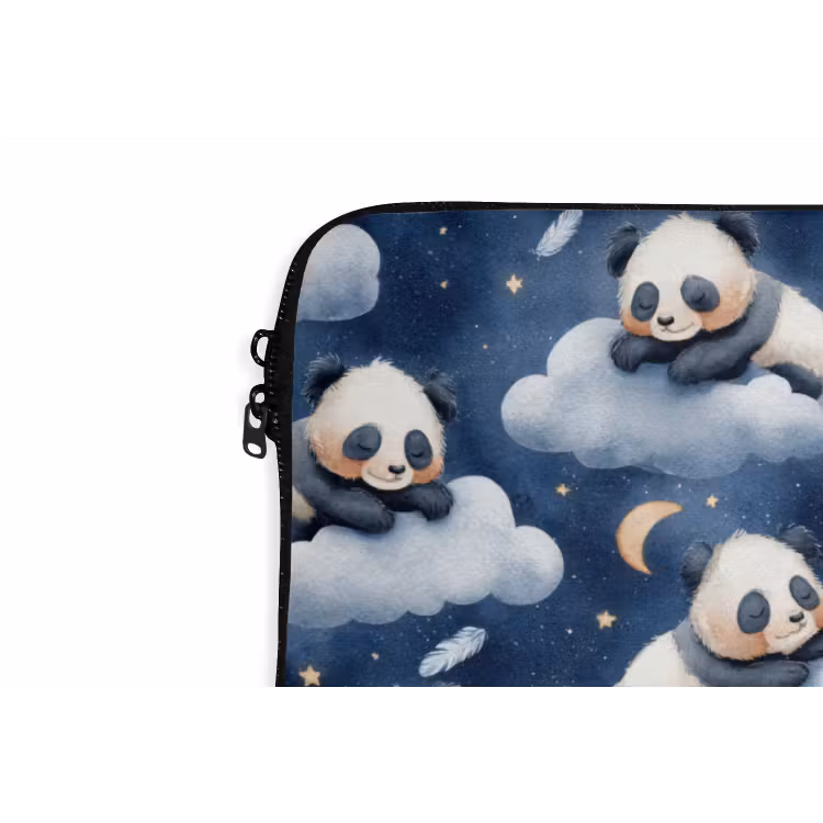 Panda's - Slapen - Blauw laptophoes neopreen klein 279 -detail