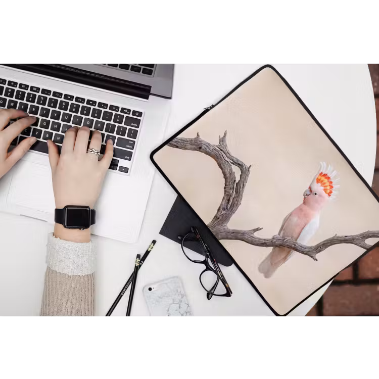 Papagaai - Tak - Roze laptophoes neopreen klein -bureau