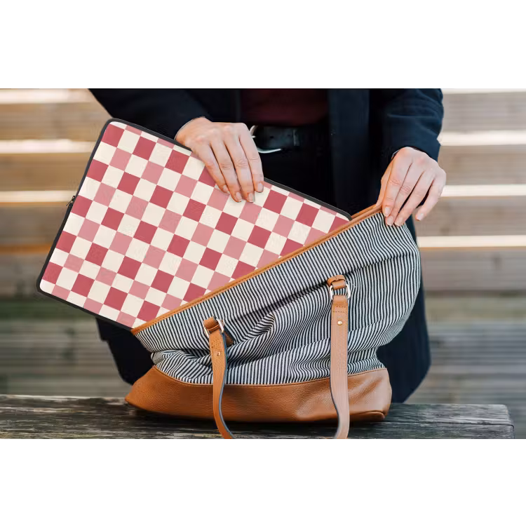 Patroon - Schaak - Roze laptophoes neopreen klein 279 -tas