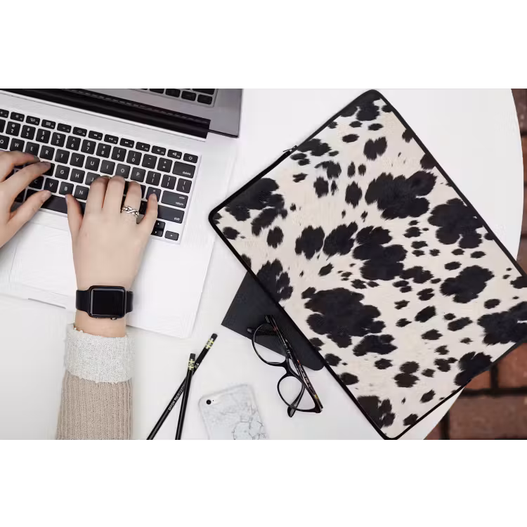 Patroon - Vacht - Zwart - Wit laptophoes neopreen klein -bureau