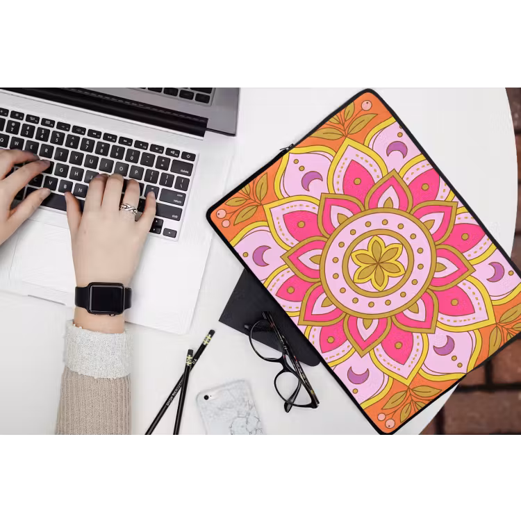 Patroon - Bloemmotief - Decoratie - Abstract - Roze laptophoes neopreen klein -bureau
