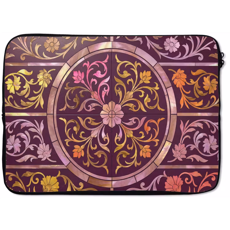 Patroon - Floraal - Oosters - Paars - Goud laptophoes neopreen klein -zkaufland3dotto