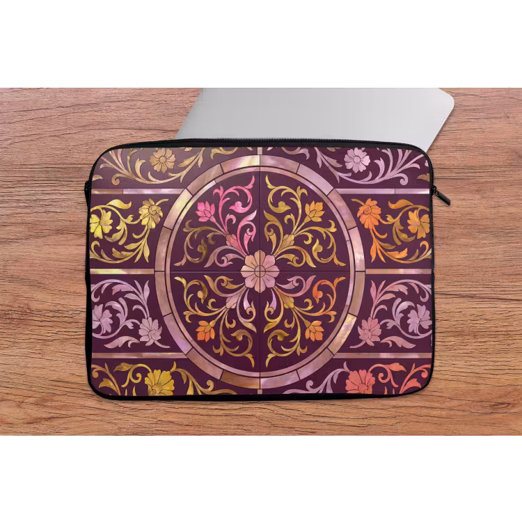 Patroon - Floraal - Oosters - Paars - Goud laptophoes neopreen klein -tafel