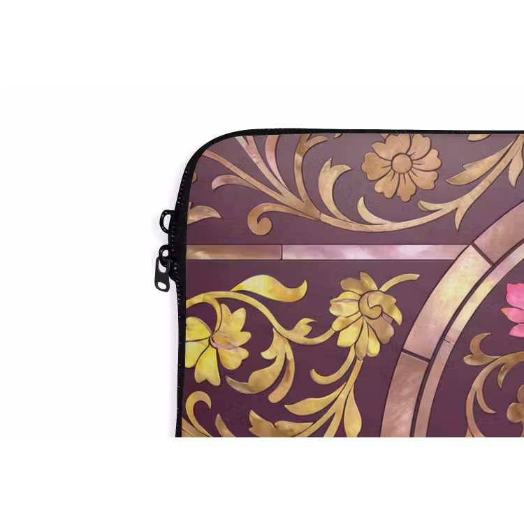Patroon - Floraal - Oosters - Paars - Goud laptophoes neopreen klein -detail