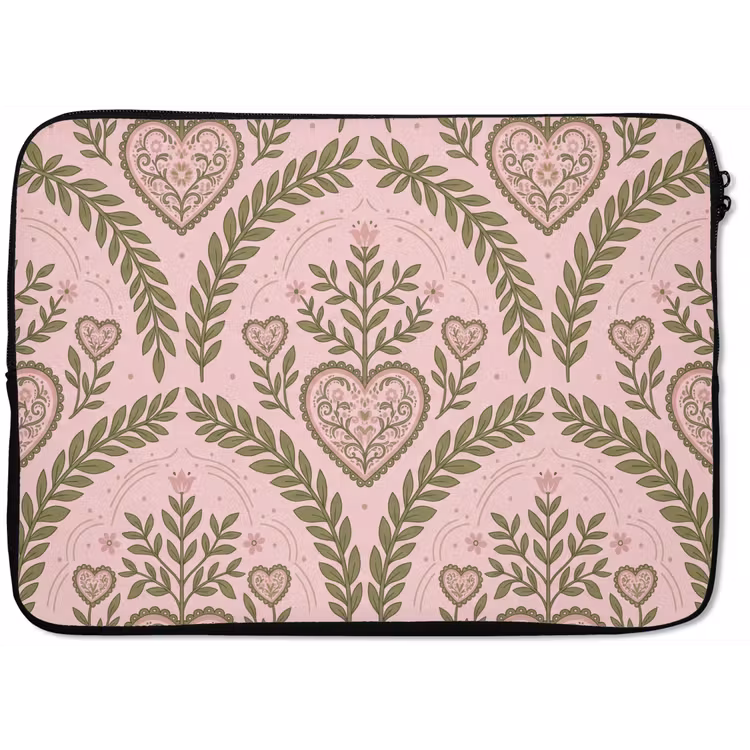 Patroon - Hart - Bloemen - Folkloristisch - Roze laptophoes neopreen klein -zkaufland3dotto