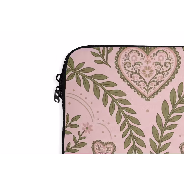 Patroon - Hart - Bloemen - Folkloristisch - Roze laptophoes neopreen klein -detail