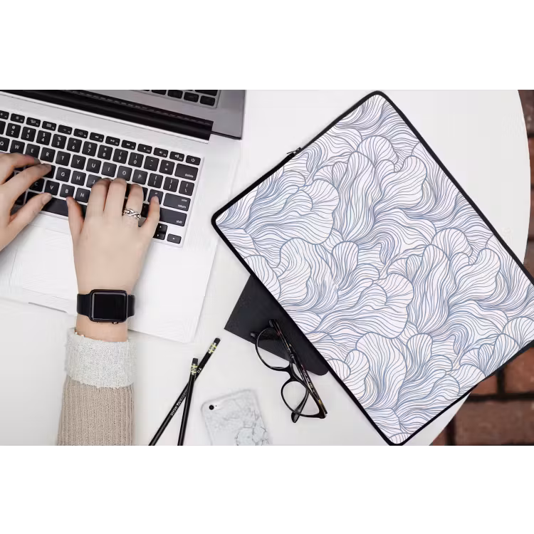Patroon - Lijnen - Organisch - Abstract - Blauw laptophoes neopreen klein -bureau