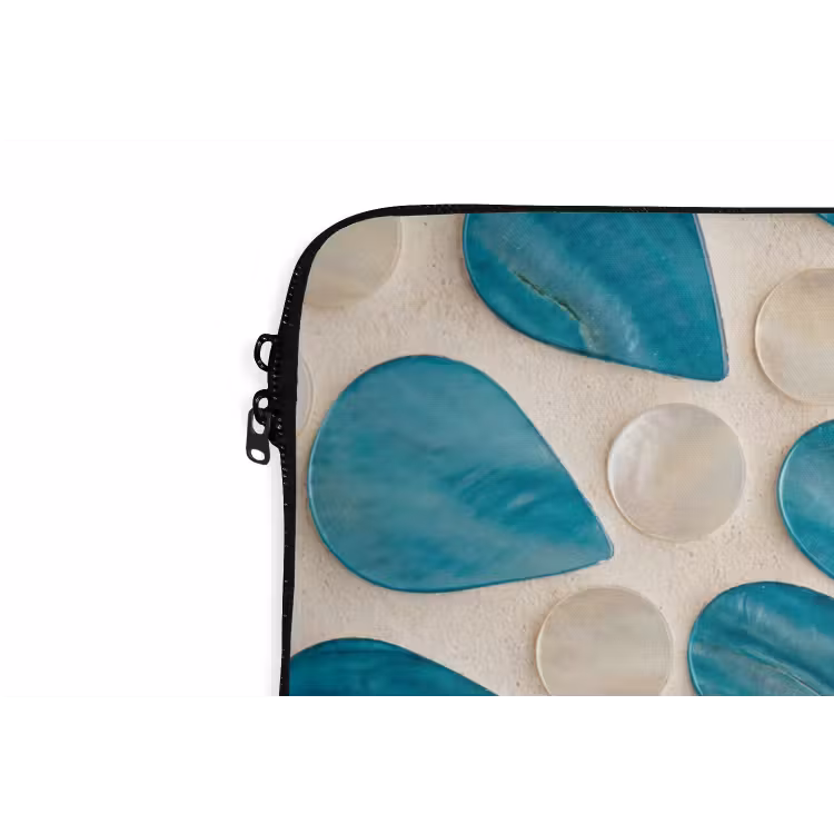 Patroon - Mozaïek - Schelpen - Abstract - Turquoise laptophoes neopreen klein -detail