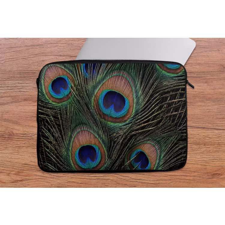 Pauwenveren - Klassiek - Groen laptophoes neopreen klein -tafel