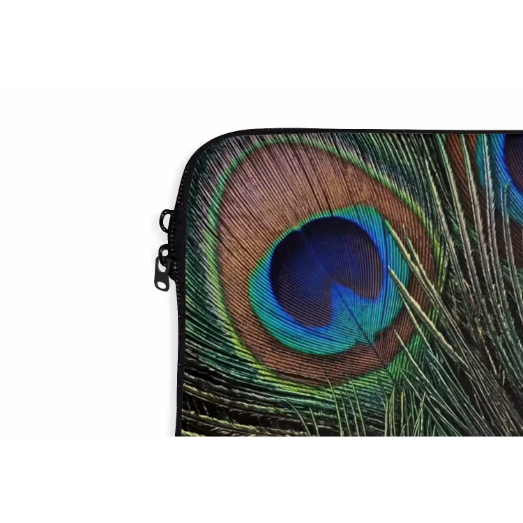 Pauwenveren - Klassiek - Groen laptophoes neopreen klein -detail