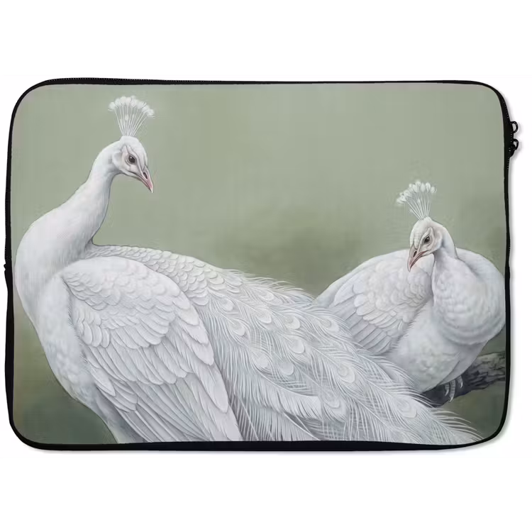 Pauwen - Wit - Natuur - Groen laptophoes neopreen klein -zkaufland3dotto