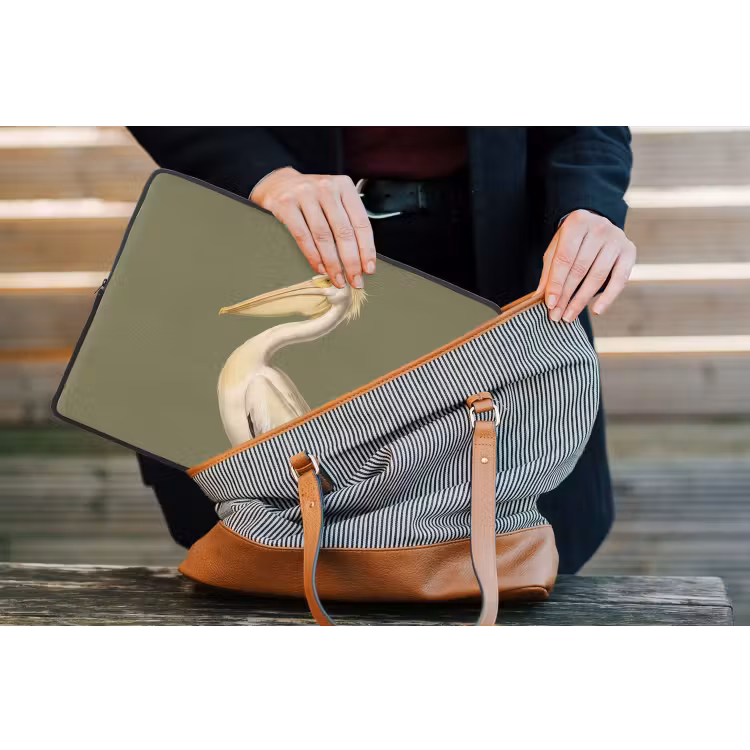 Pelikaan - Wit - Vogel - Klassiek - Natuur laptophoes neopreen klein -tas