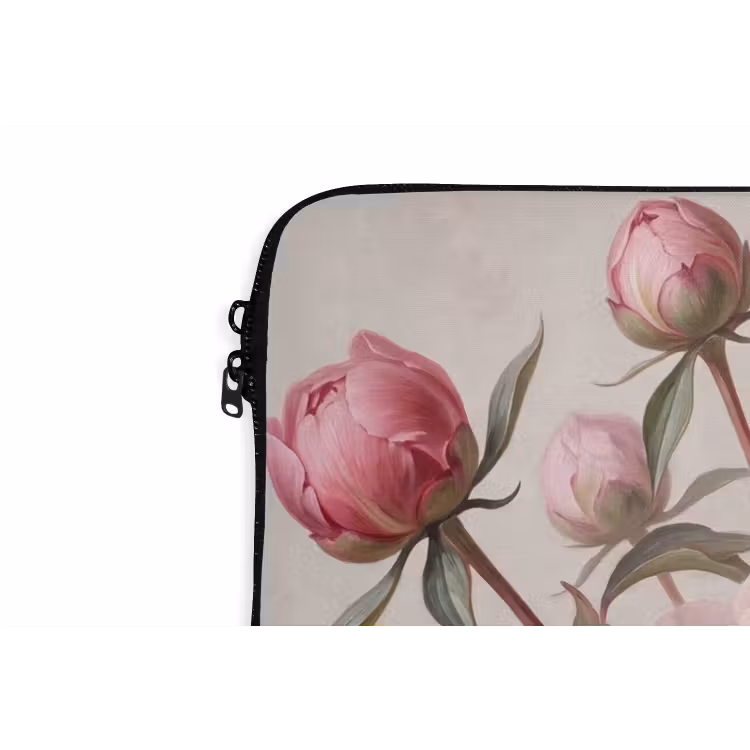 Pioenrozen - Boeket - Roze laptophoes neopreen klein -detail
