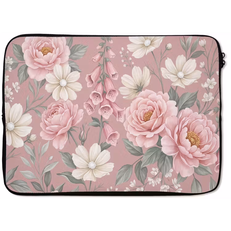 Pioenrozen - Vingerhoedskruid - Pink laptophoes neopreen klein -zkaufland3dotto