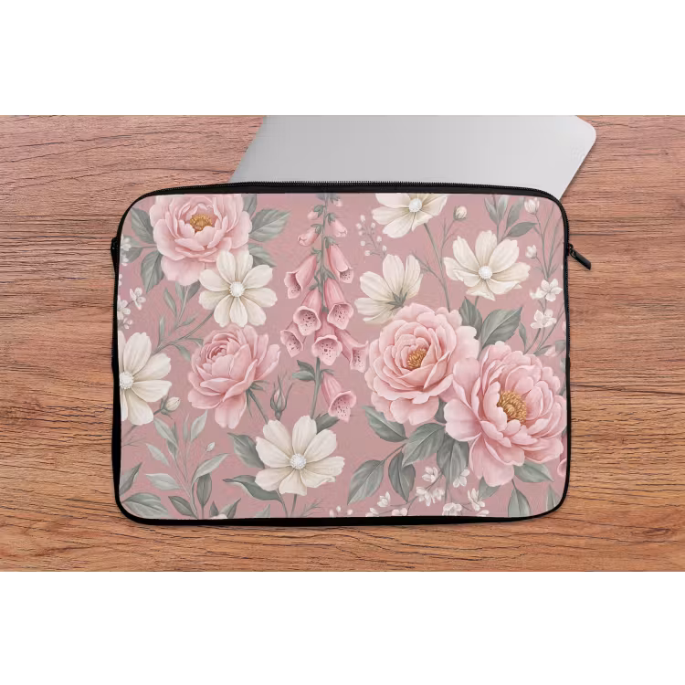 Pioenrozen - Vingerhoedskruid - Pink laptophoes neopreen klein -tafel