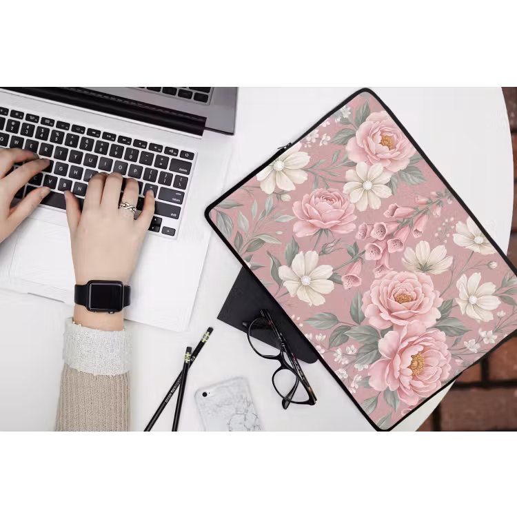 Pioenrozen - Vingerhoedskruid - Pink laptophoes neopreen klein -bureau