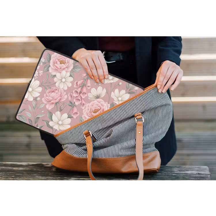 Pioenrozen - Vingerhoedskruid - Pink laptophoes neopreen klein -tas