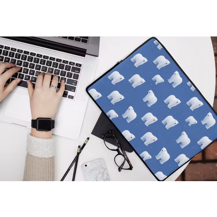 IJsbeer - Patroon - Blauw laptophoes neopreen klein 279 -bureau