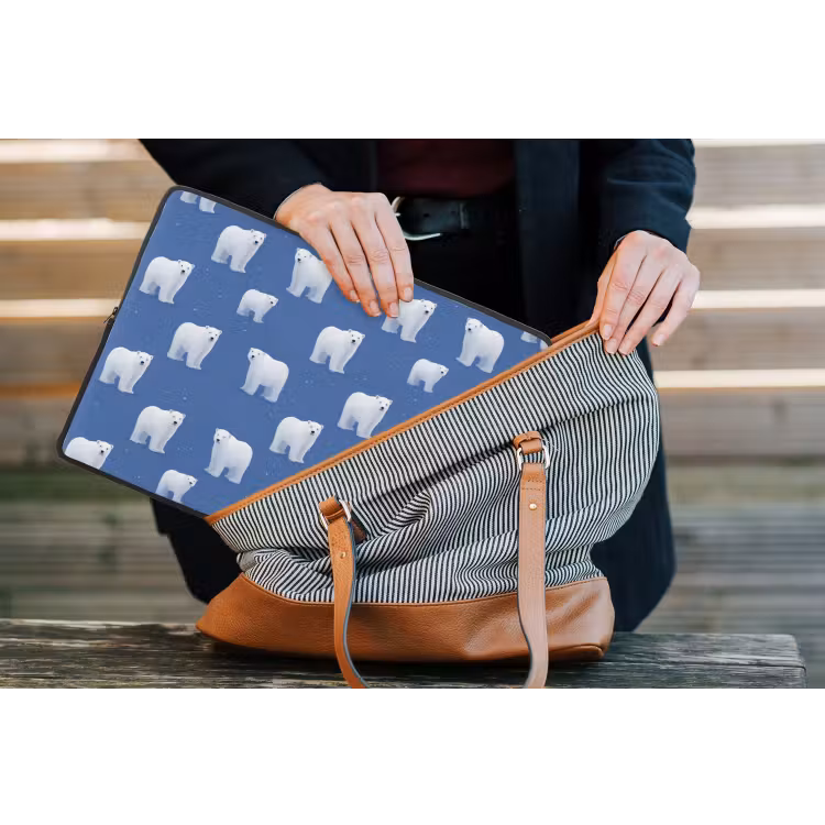 IJsbeer - Patroon - Blauw laptophoes neopreen klein 279 -tas