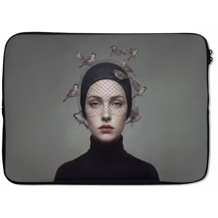 Portret - Vogels - Zwart laptophoes neopreen klein -zkaufland3dotto
