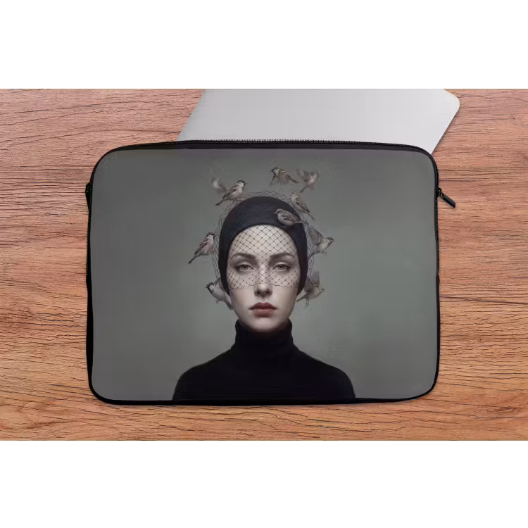 Portret - Vogels - Zwart laptophoes neopreen klein -tafel